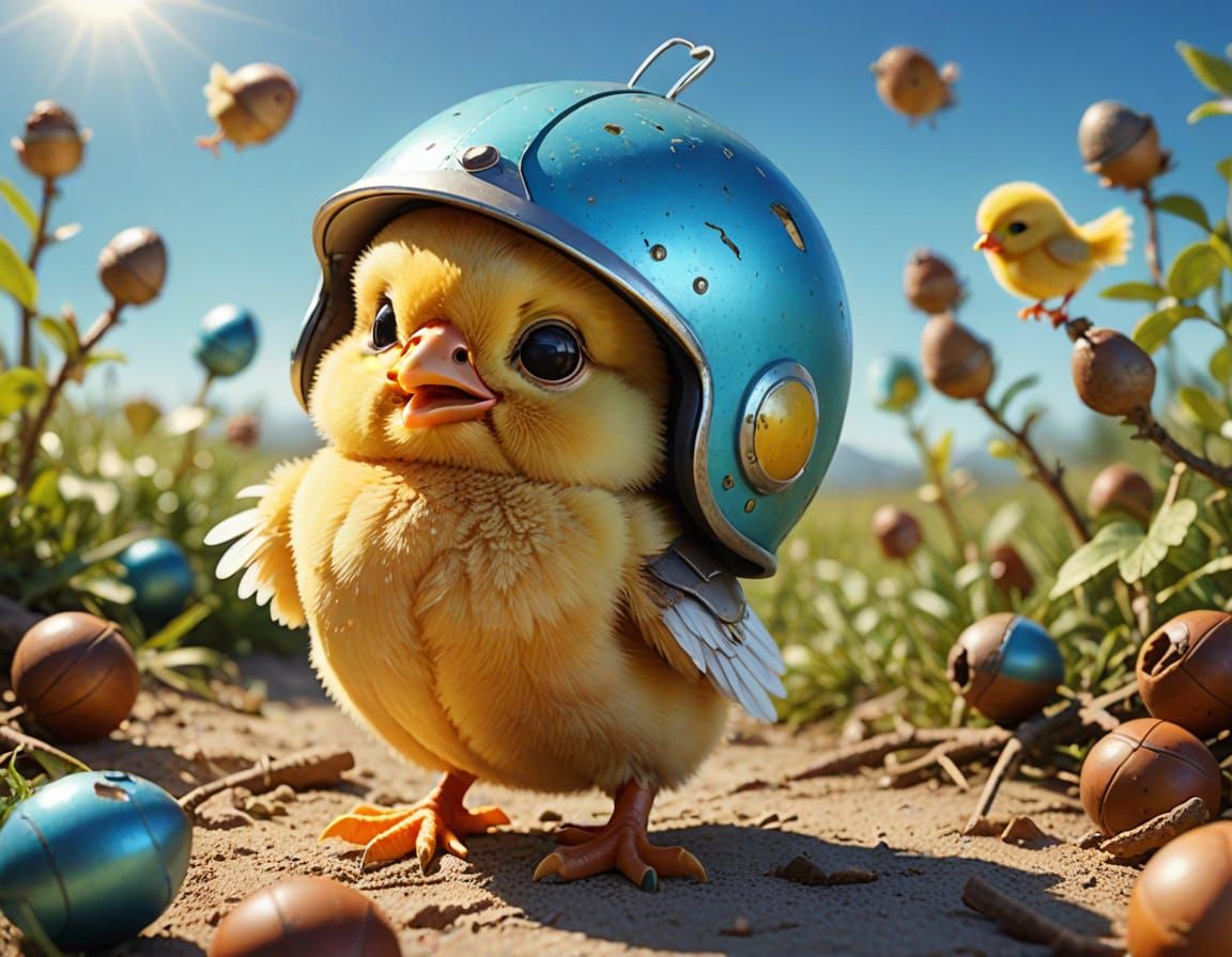 Grumpy Chick in Helmet: Kids' Storybook Illustration