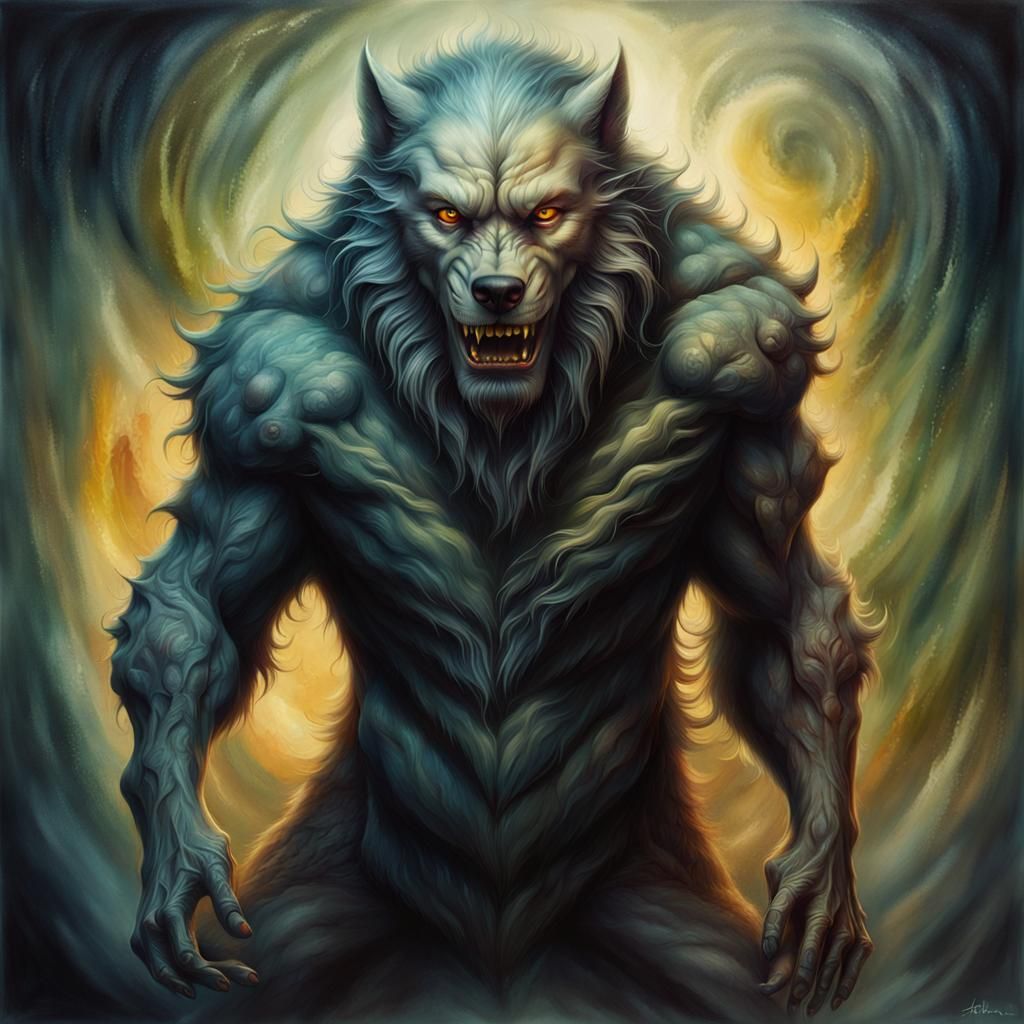 Menacing Werewolf Portrait in Hyperrealistic Style
