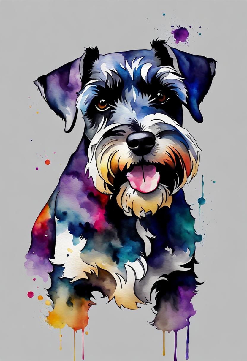 Modern Art Schnauzer in Watercolor Ink Style
