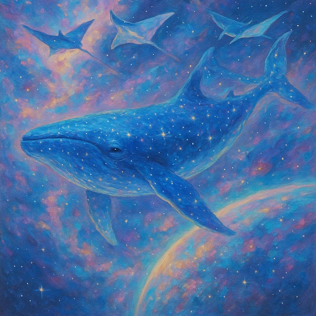 Cosmic Whale's Galactic Voyage: An Oil Painting