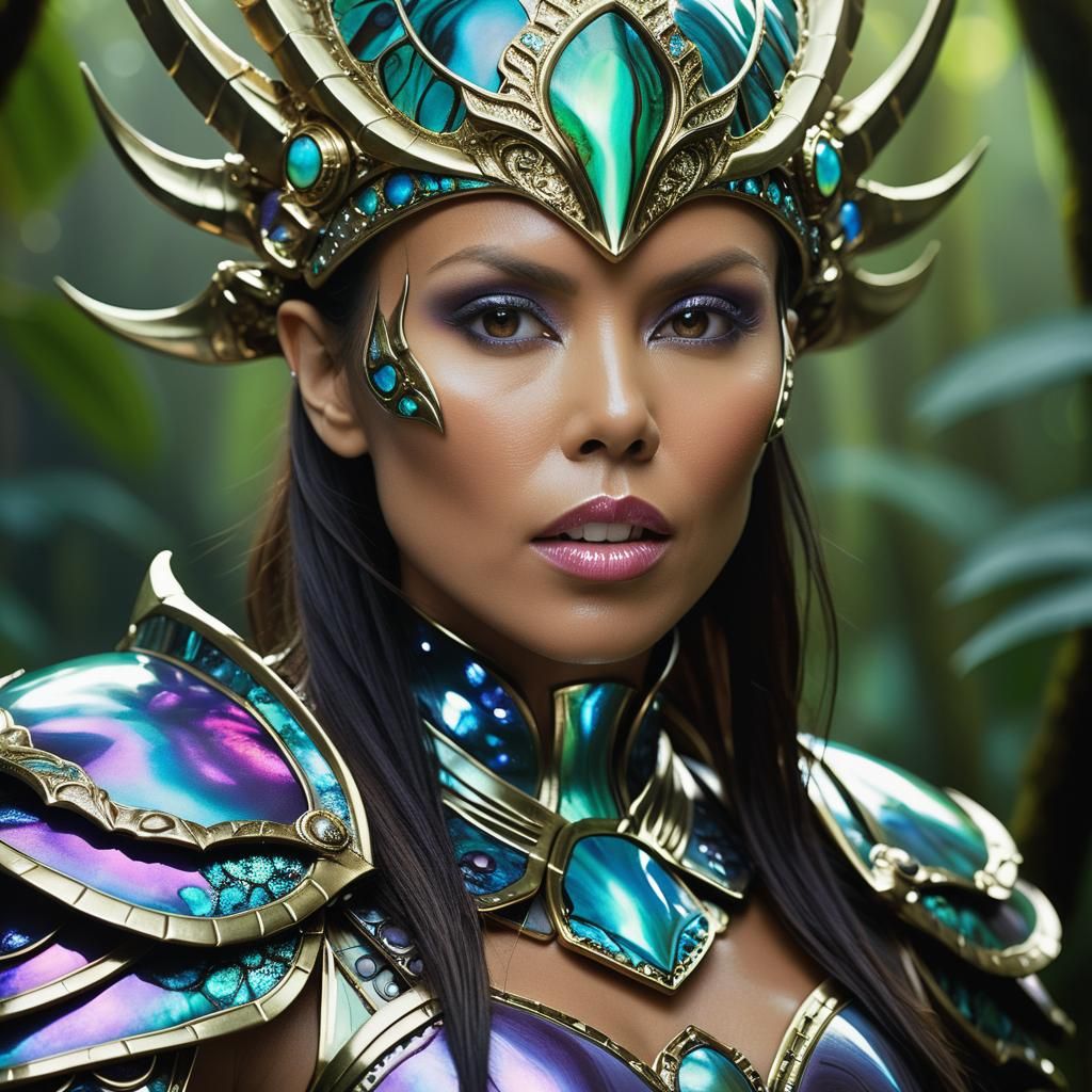 Luminescent Jungle Warrior in Iridescent Armor