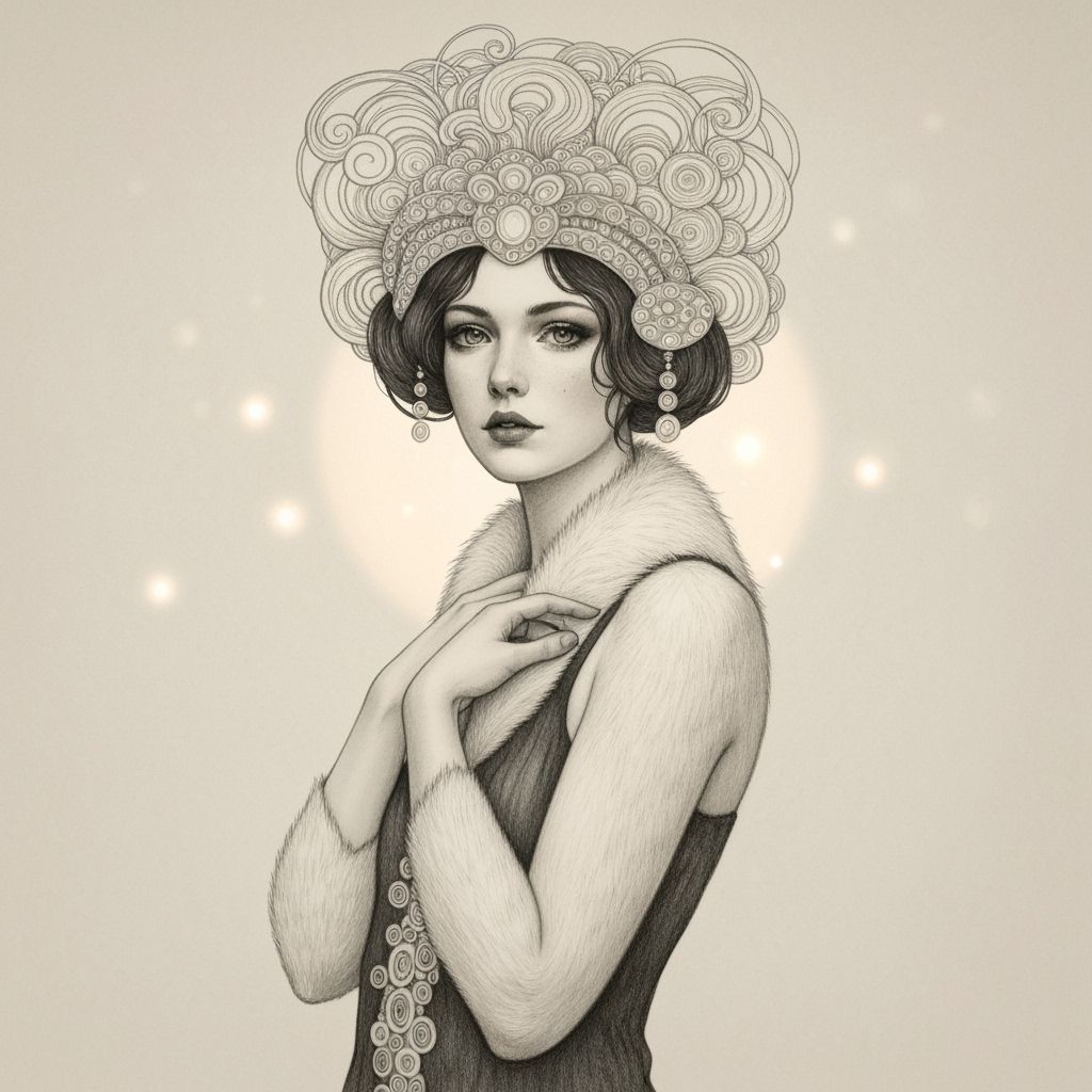 Pencil Drawing of a Stunning Young Woman with Detailed Textu...