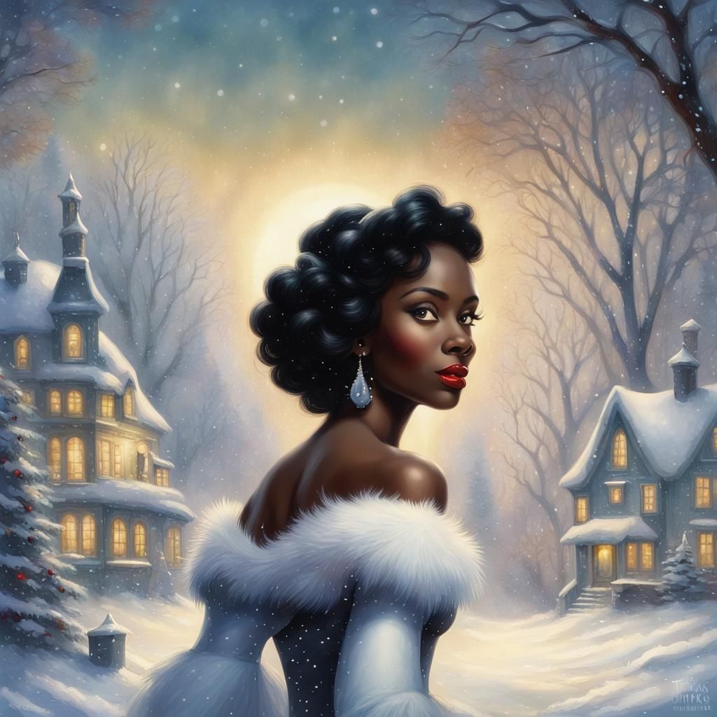 Black Snow White Christmas Vintage Poster