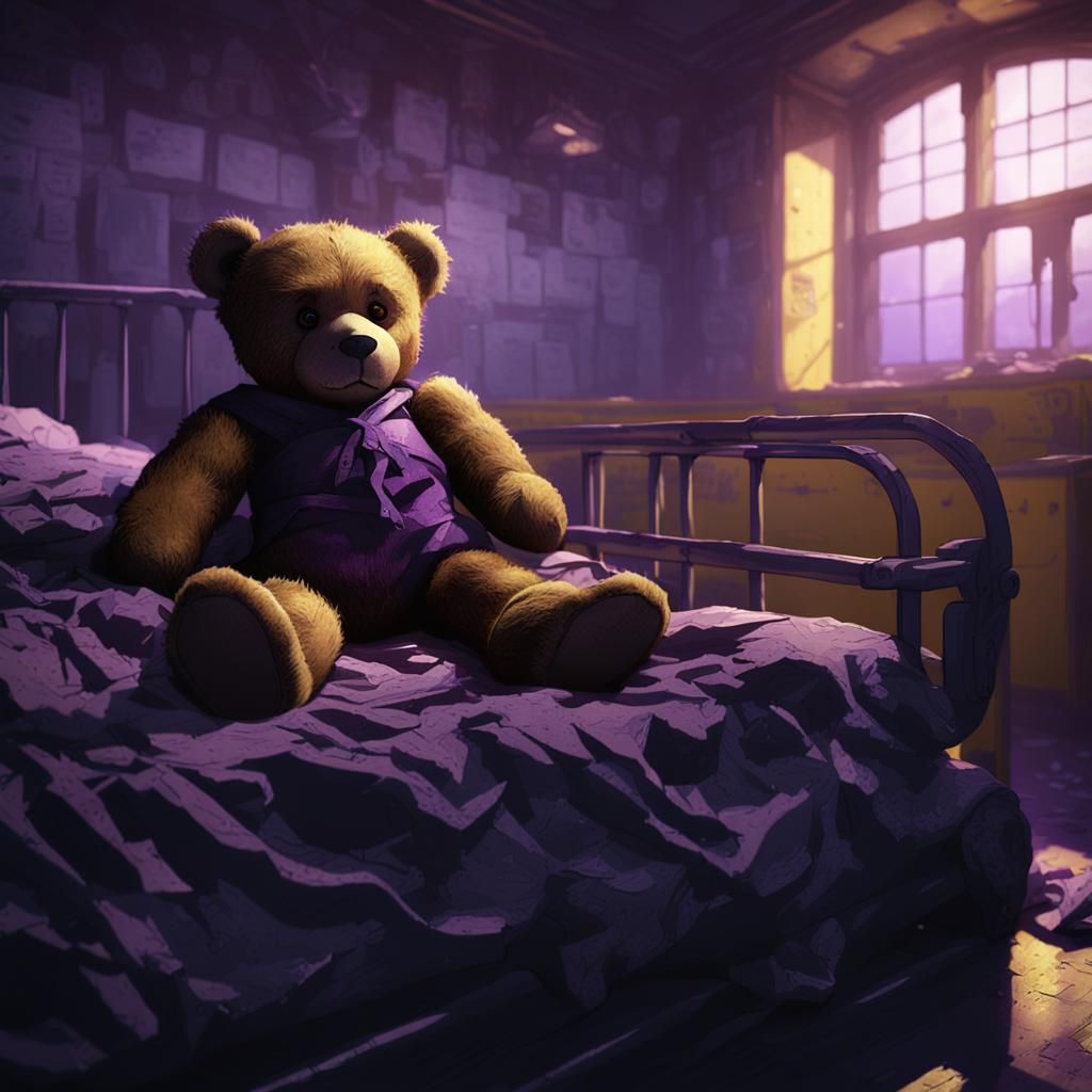 Abandoned Teddy Bear in Dark Fantasy Psychiatric Ward