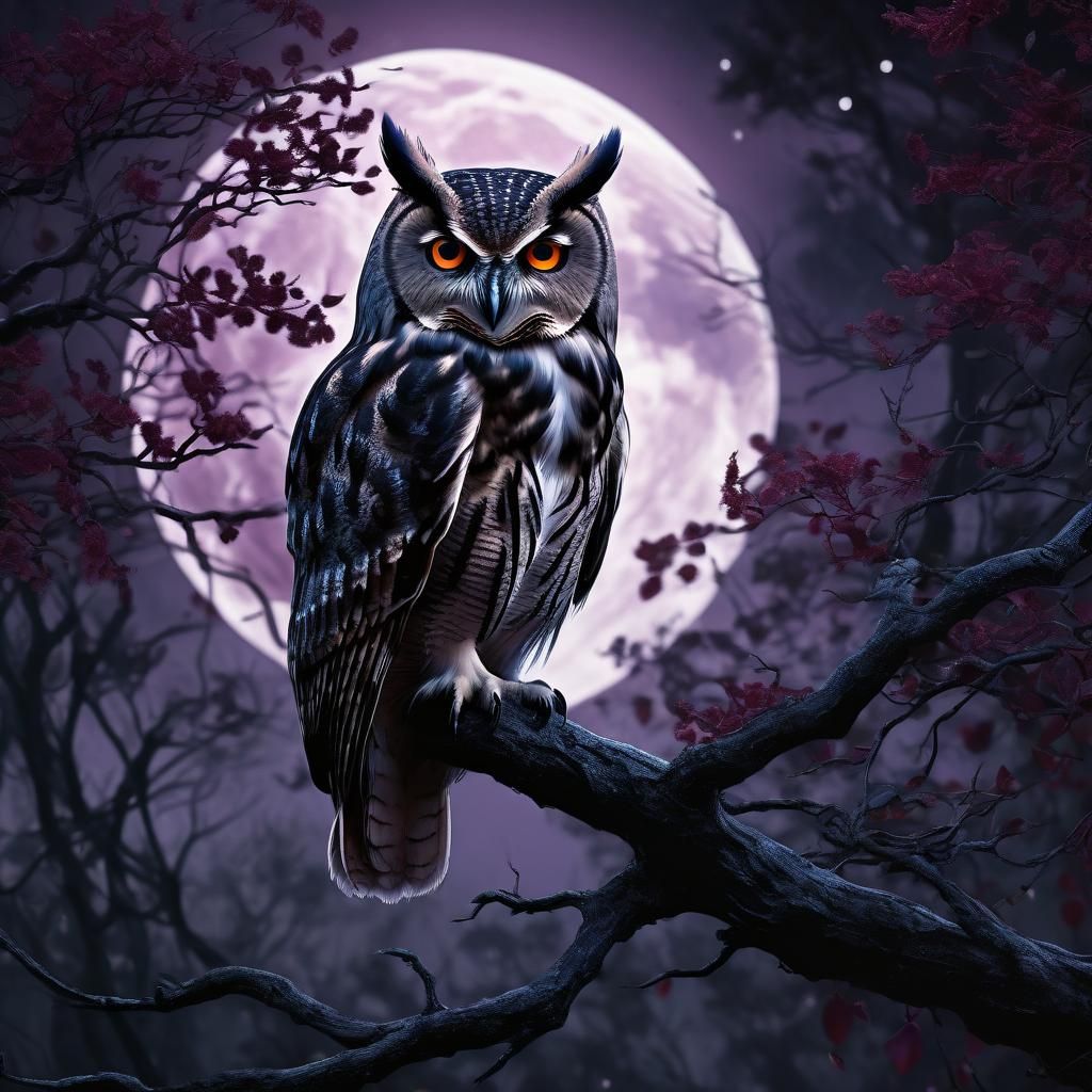 Owl in Haunted Tree: Gothic Fantasy Illustration