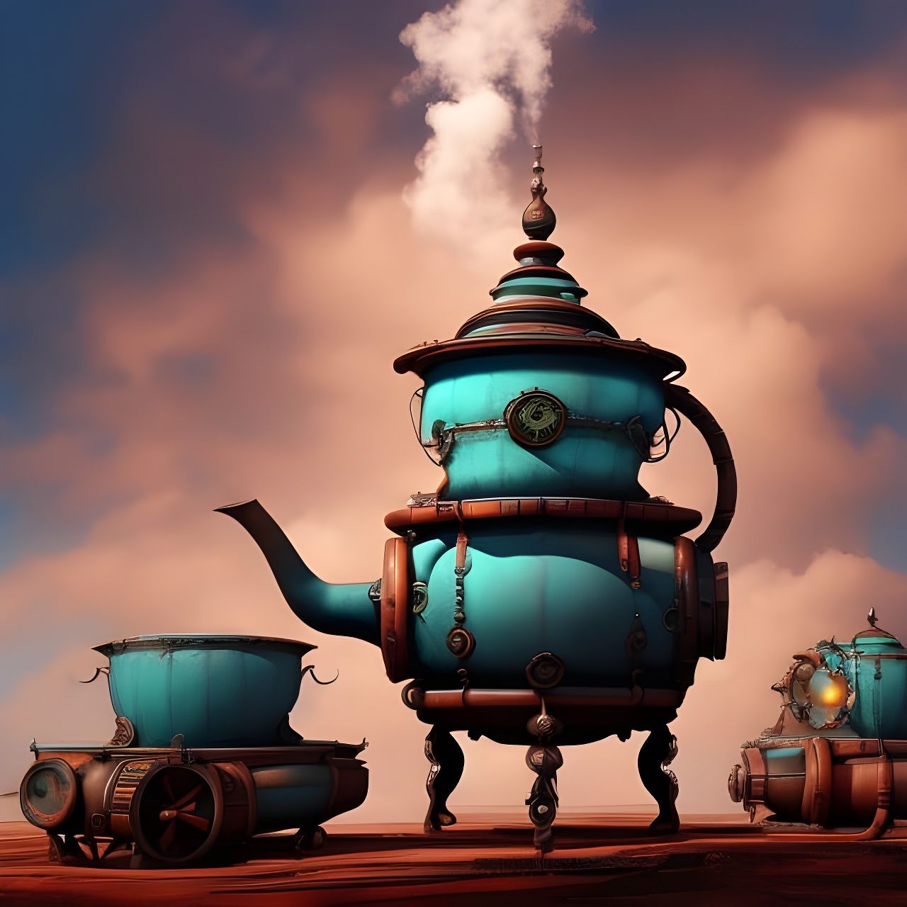 Steampunk Teapot with Geometric Abstract Art