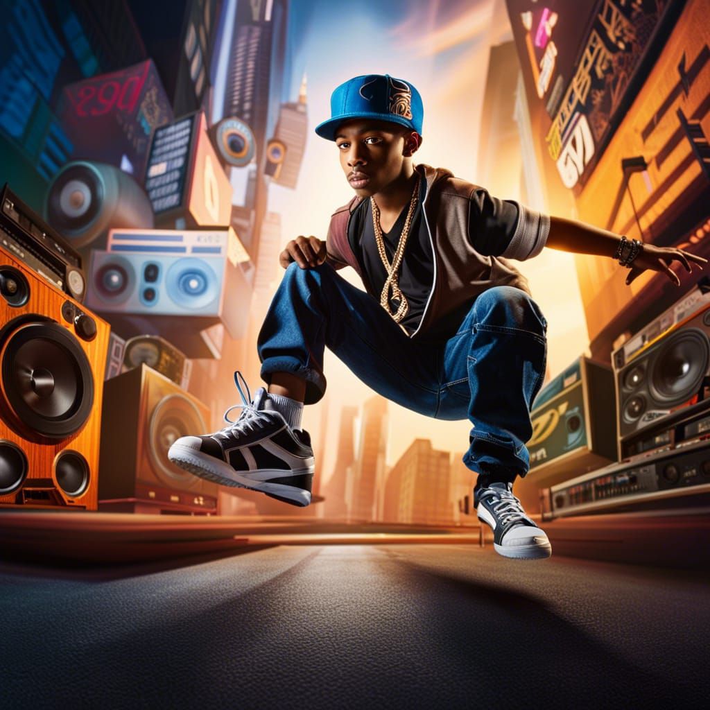 Teenager Breakdancing to Boombox Music in HDR