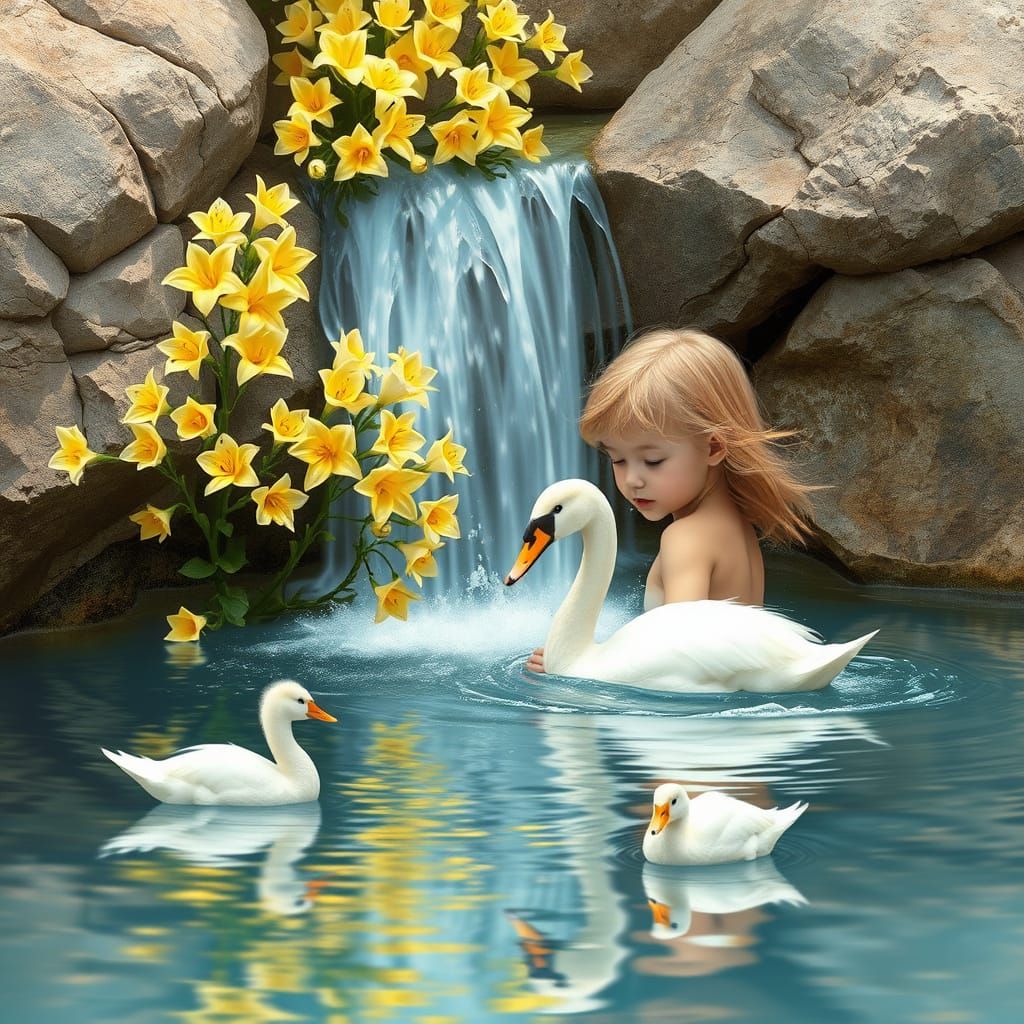 Luminescent Spring Scene with White Eggs and a Happy Girl