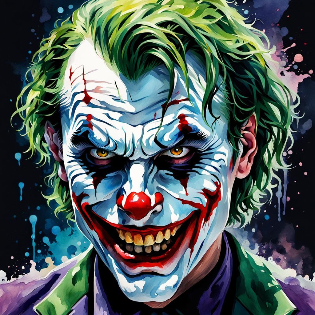 Grotesque Watercolor Joker: An Impressionist Masterpiece