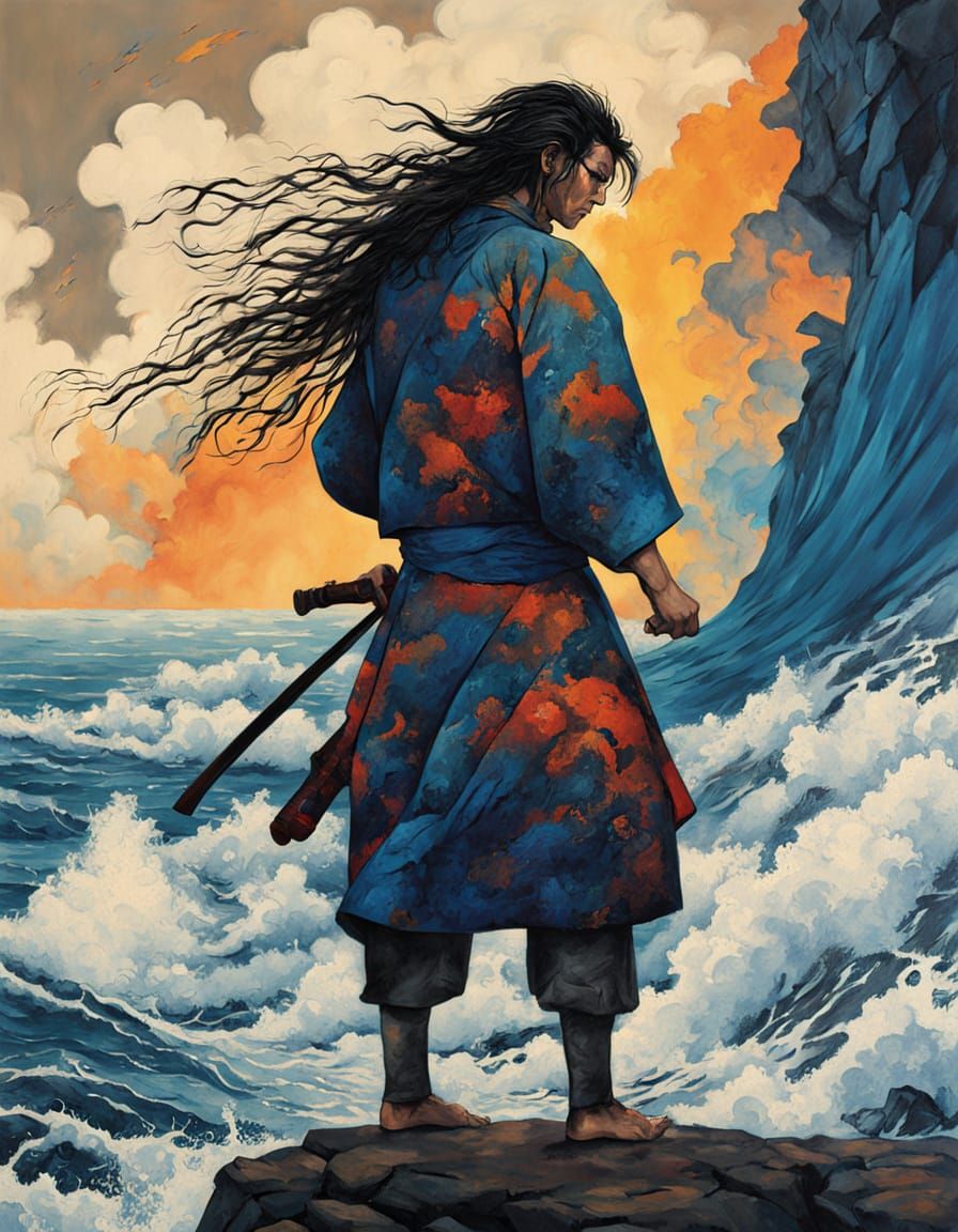 Samurai at Sunset: Abstract Expressionist Masterpiece