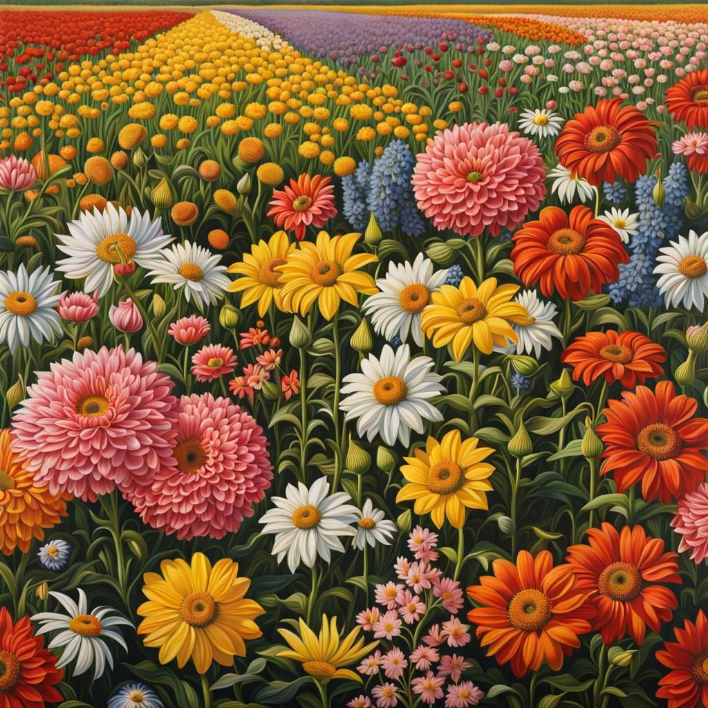 Photorealistic Field of Colorful Flowers