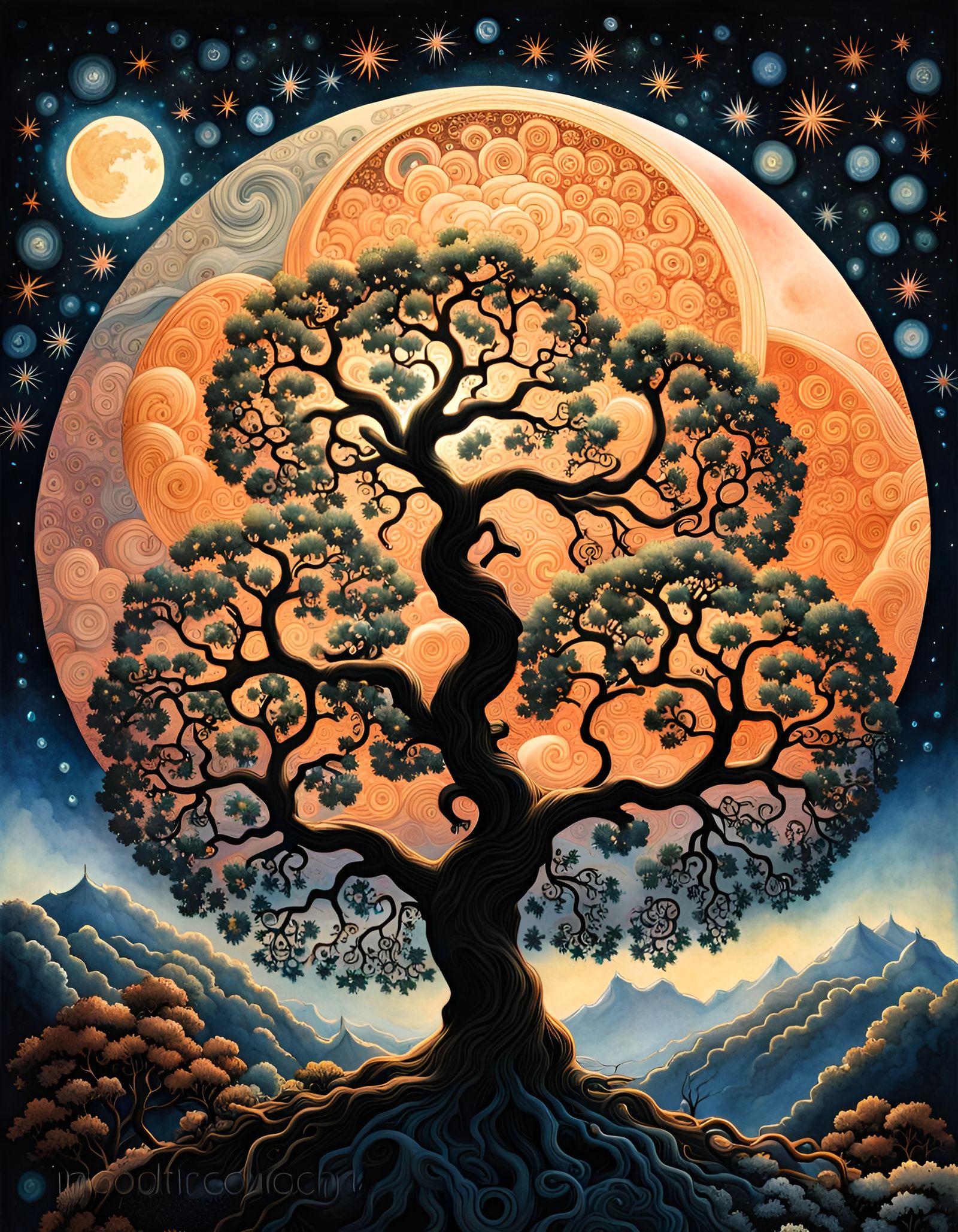 Cosmic Tree of Life with Galaxy Sky