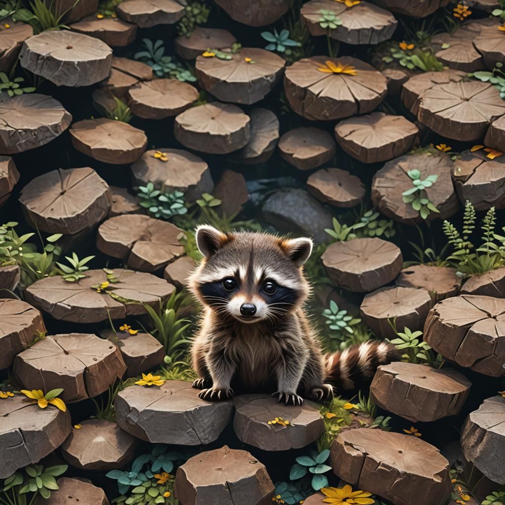 Adorable Baby Raccoon: Detailed Fantasy Art
