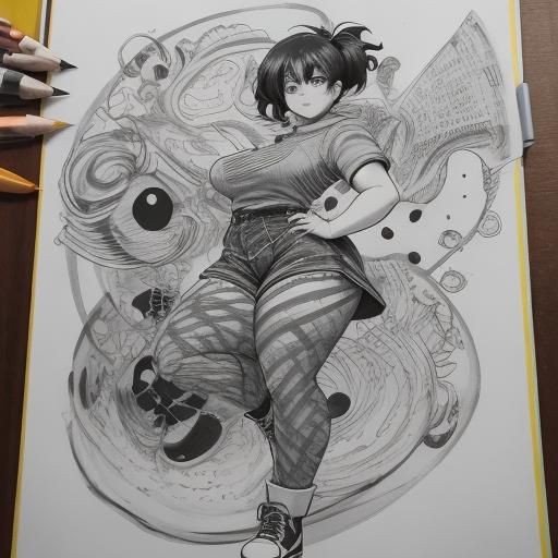 A manga panel of a curvy woman