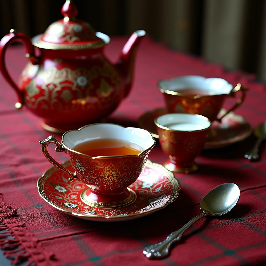 Ornate Red Tea Set in Dutch Masters Style