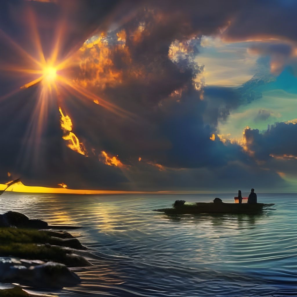 Heavenly Sunshine Over Morning Fishing Scene