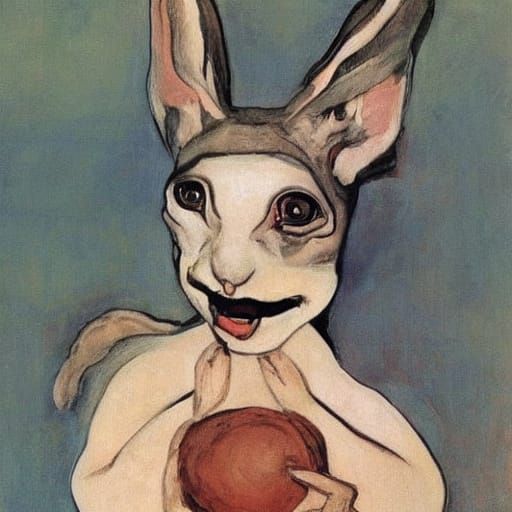 Evil Rabbit Possessed by Devil in Zinaida Serebriakova Style
