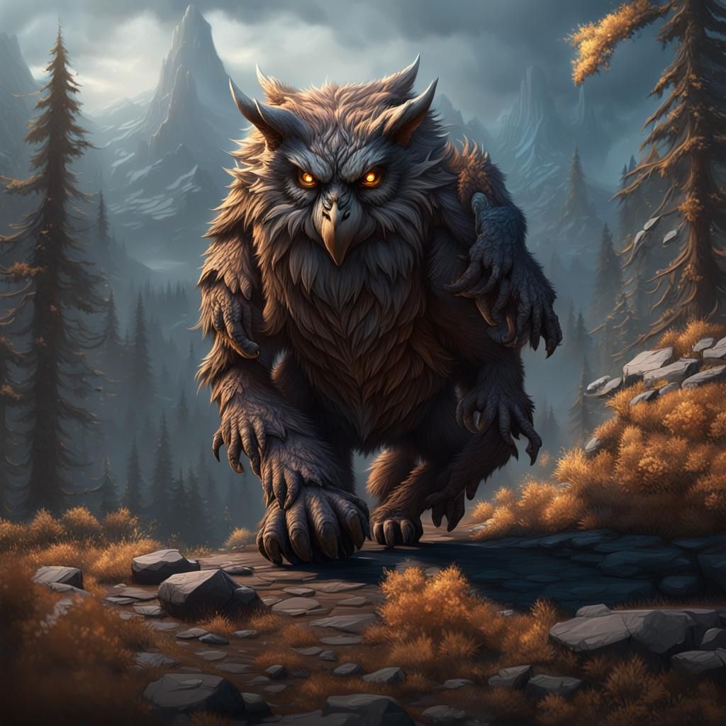 Fantastical Owlbear Matte Painting in Deep Color