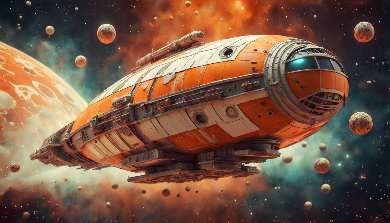 Retro Sci-Fi Starship in Deep Space