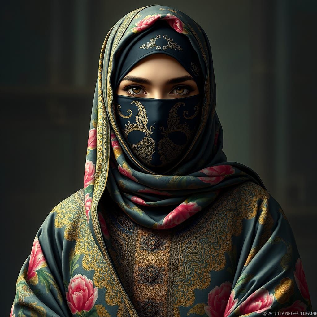 Futuristic Afghan Woman in Veiled Cyberpunk Clothing