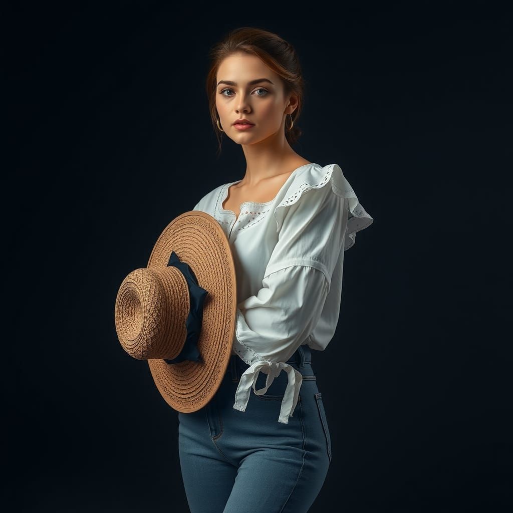 Model with Conical Hat in Ethereal Studio Portrait