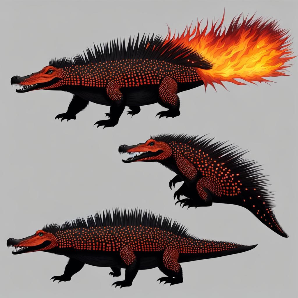 Fiery Porcupine Crocodile Hybrid Creature