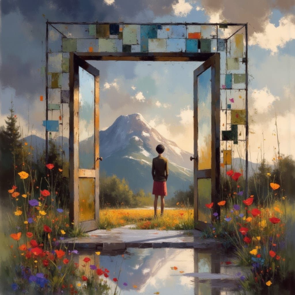 Magical Doorway to Another World in Oil Painting Style