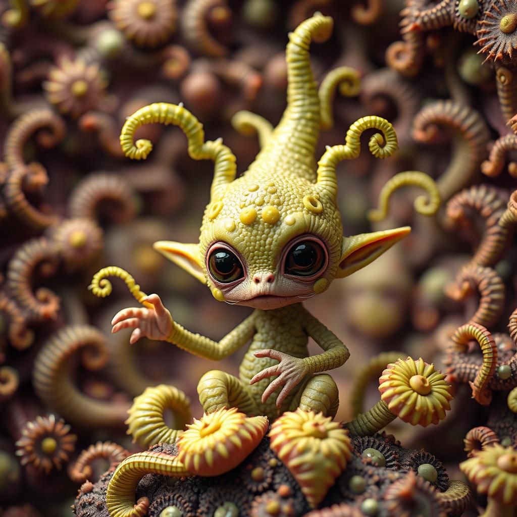 Cute Alien Plant Wizard in Maximalist Style