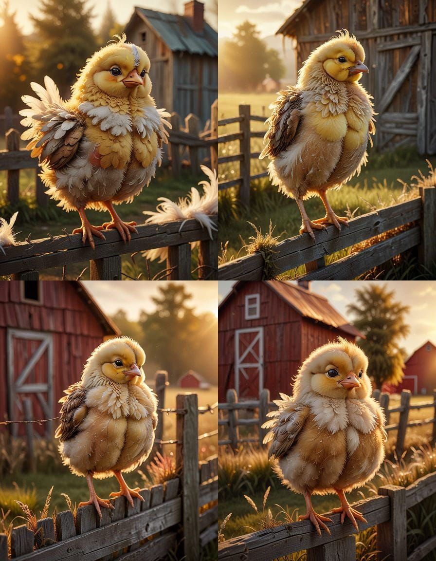 Grumpy Anthropomorphic Chick Portrait in Morning Light