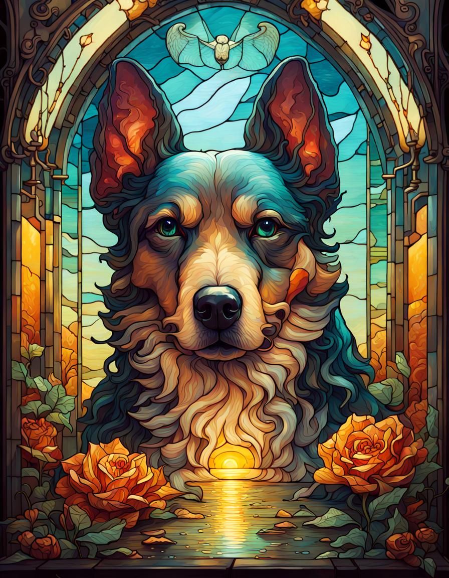 Stained Glass Dog Tarot Card