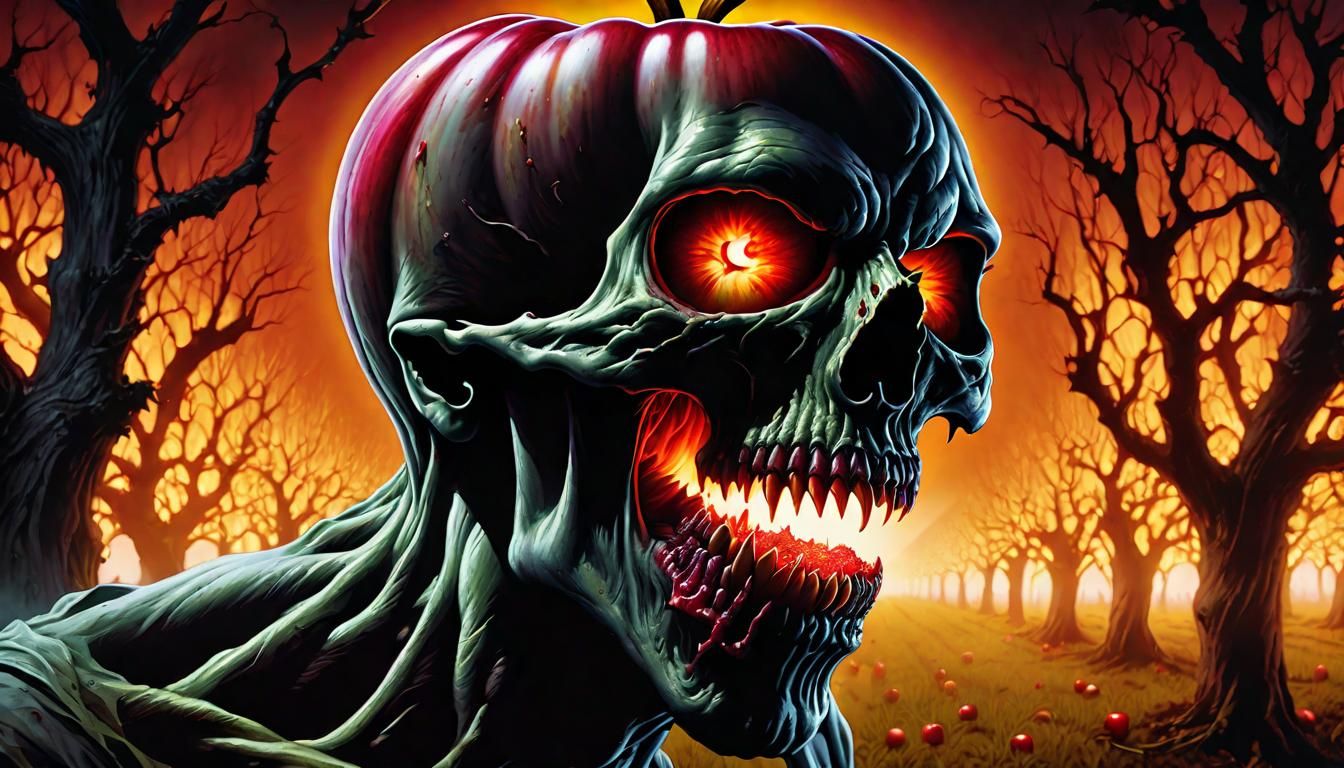 Nightmarish Zombie Apple in Orchard Illustration
