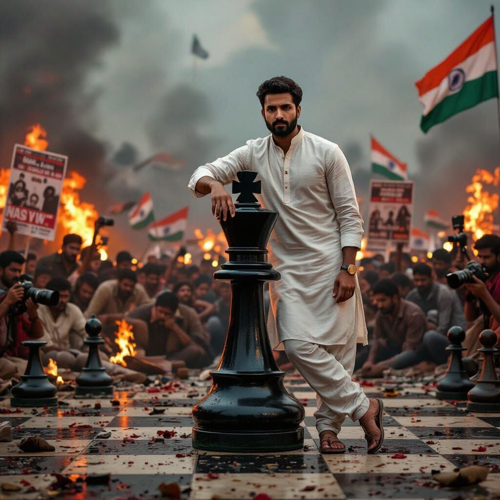 Political Chessboard: Cinematic Scene of Young Indian Man