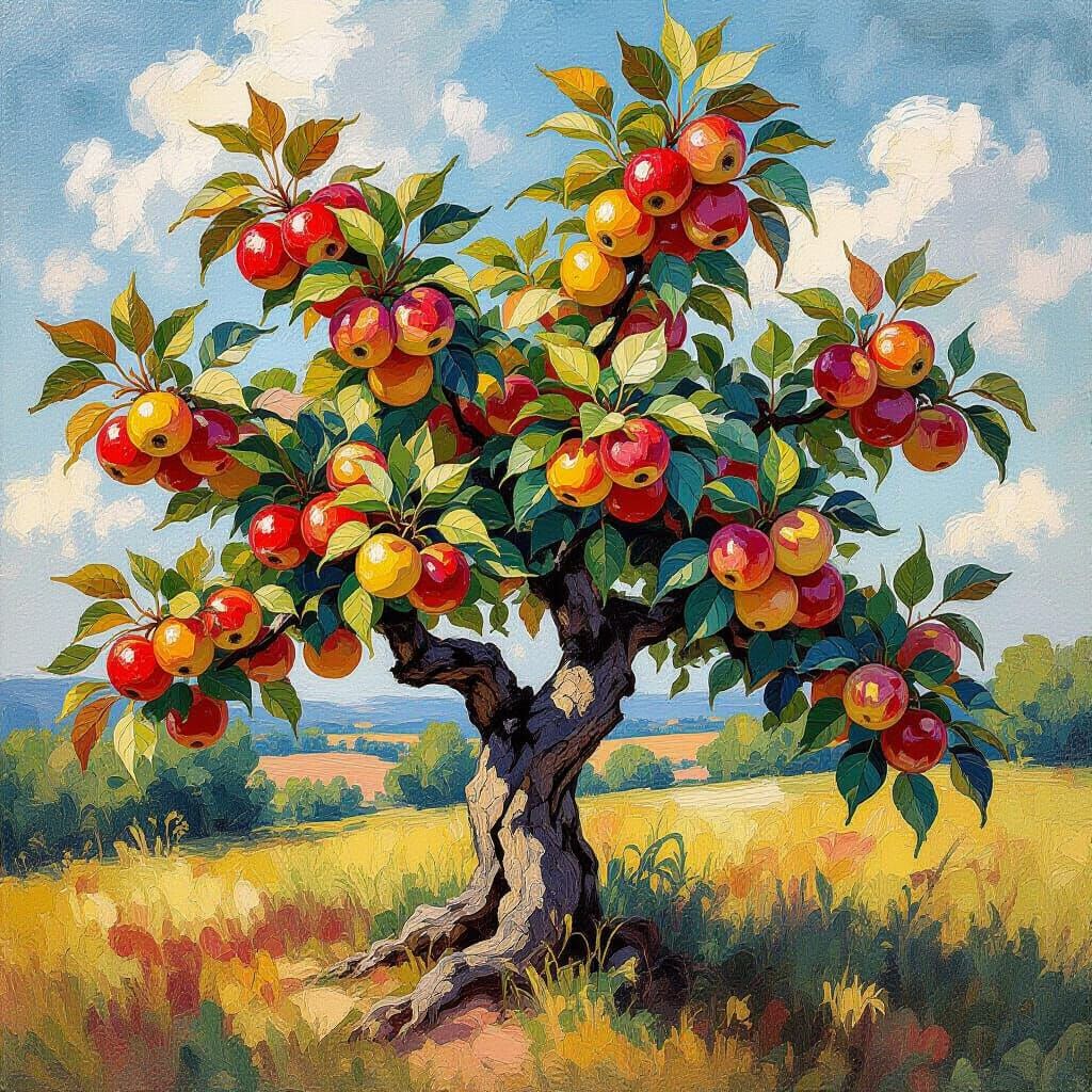 Ancient Apple Tree Ripe With Fruit Impressionist Masterpiece
