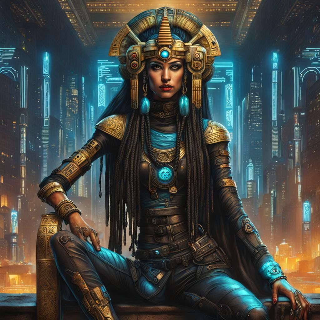 Cyberpunk Goddess Isis in Neon Style