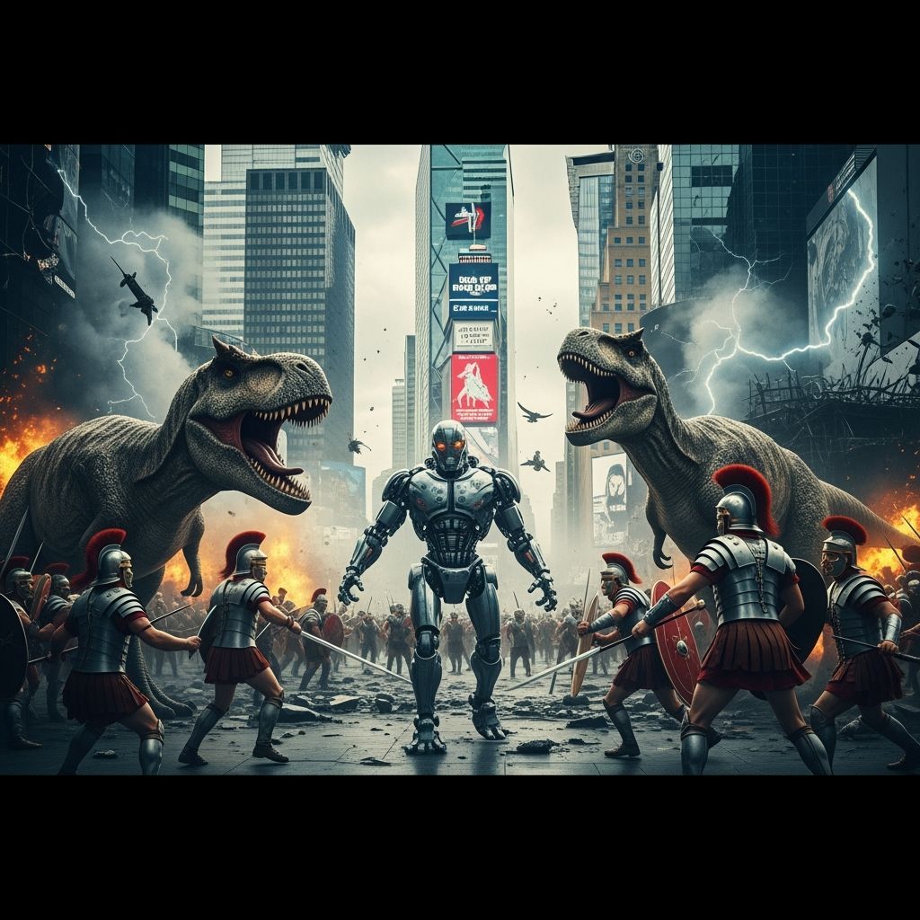 Epic Clash: Dinosaurs, Romans, Robots in NYC Time Storm