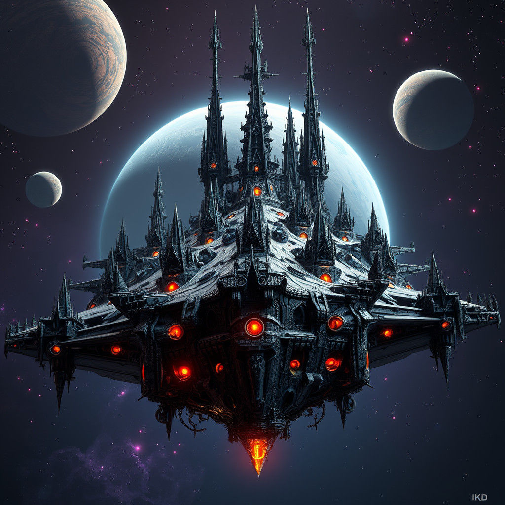 Gothic Spaceship with Spires in Baroque Ornamentation