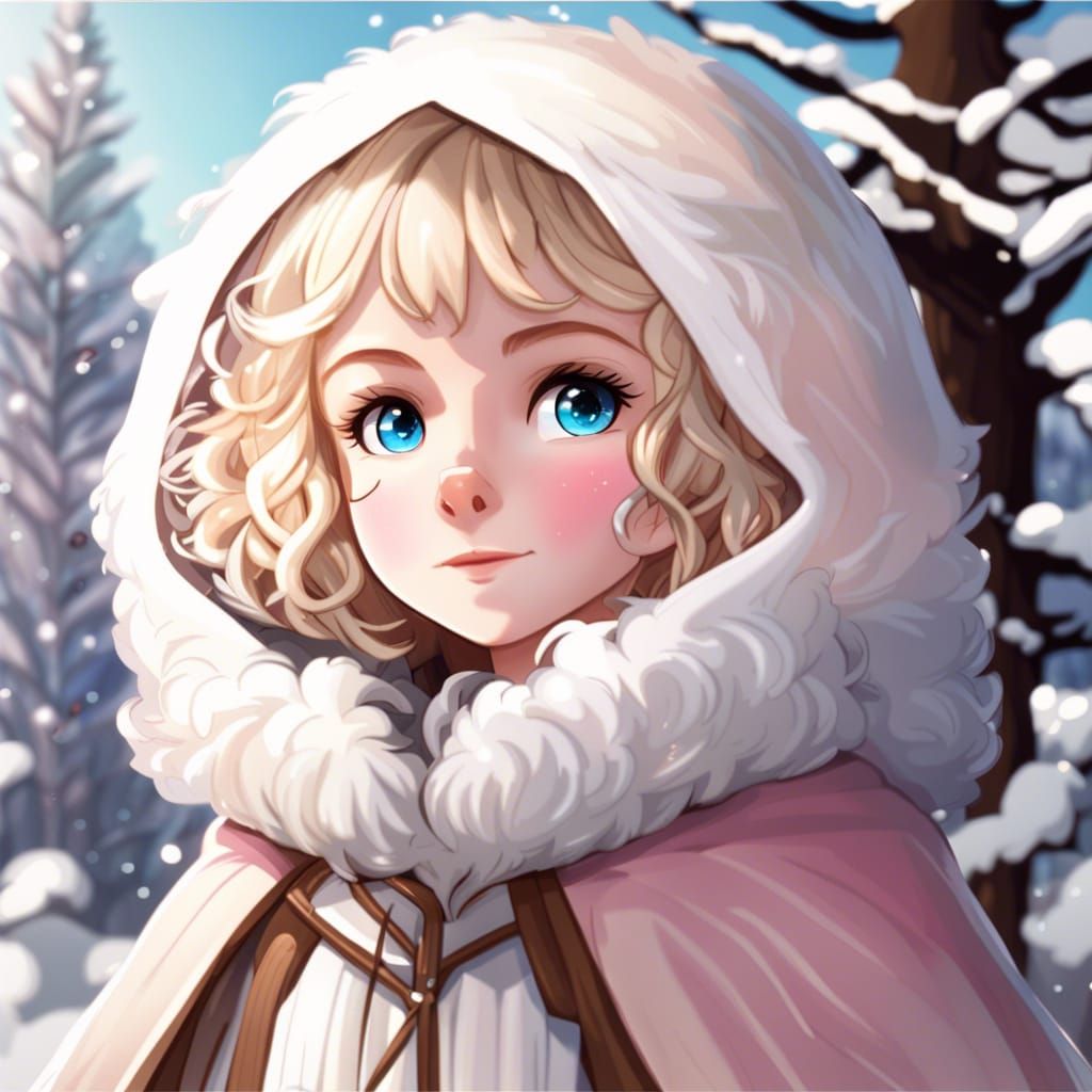 Anime Girl in Snowy Landscape, Detailed Illustration