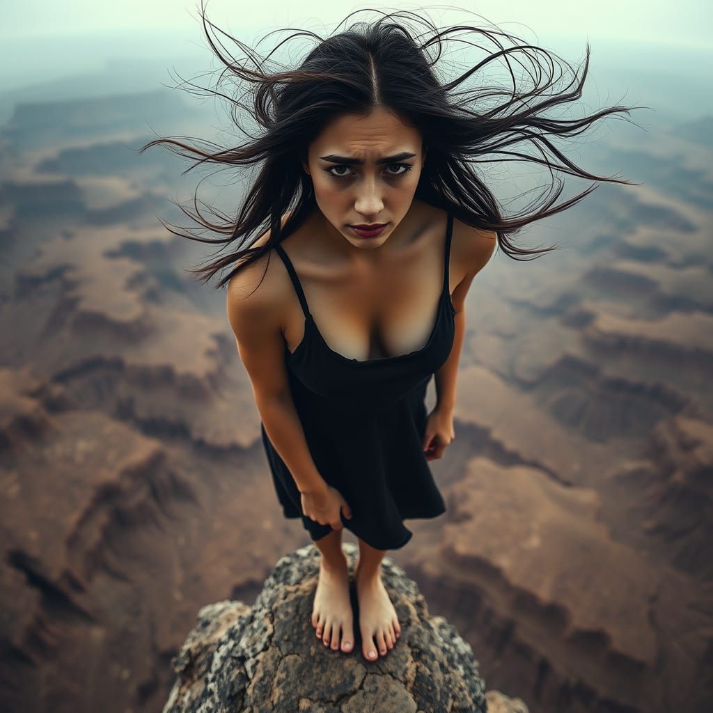Woman on the Cliff's Edge, Lost in Turbulent Emotions