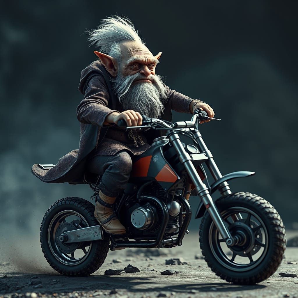 Troll Grandpa Jumps Motocross Bike in Sci-Fi Style