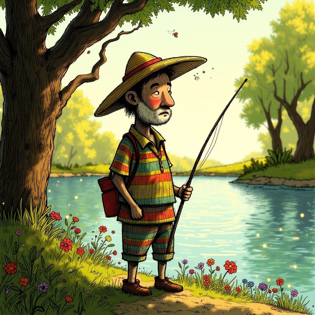Whimsical Fisherman in Folk Art Style by Loish