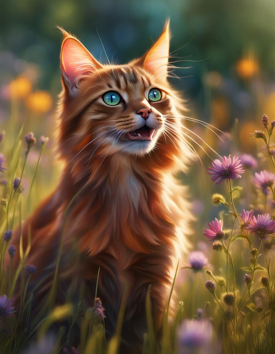 Somali Cat Portrait in Impressionistic Style