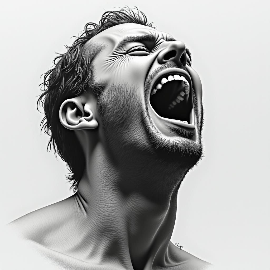 Charcoal Drawing of a Screaming Man