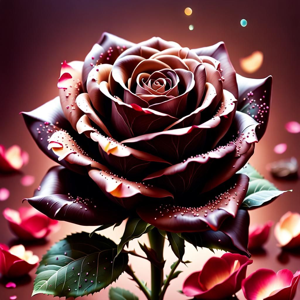 Hyperrealistic Chocolate Rose with Sparkling Lighting