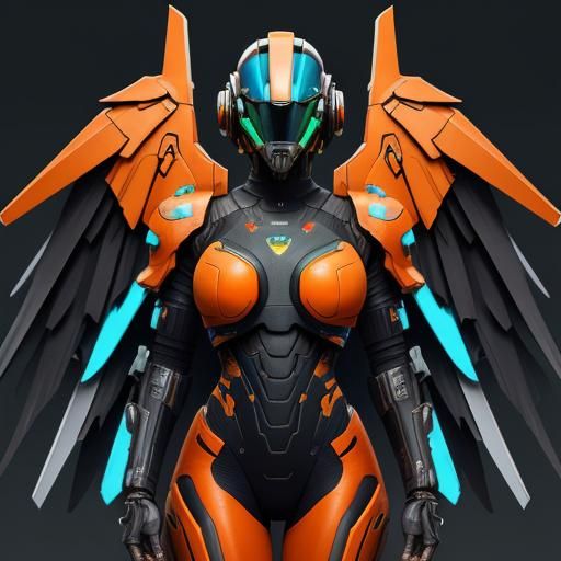 Cyberpunk Girl in Bird-Themed Tactical Armor