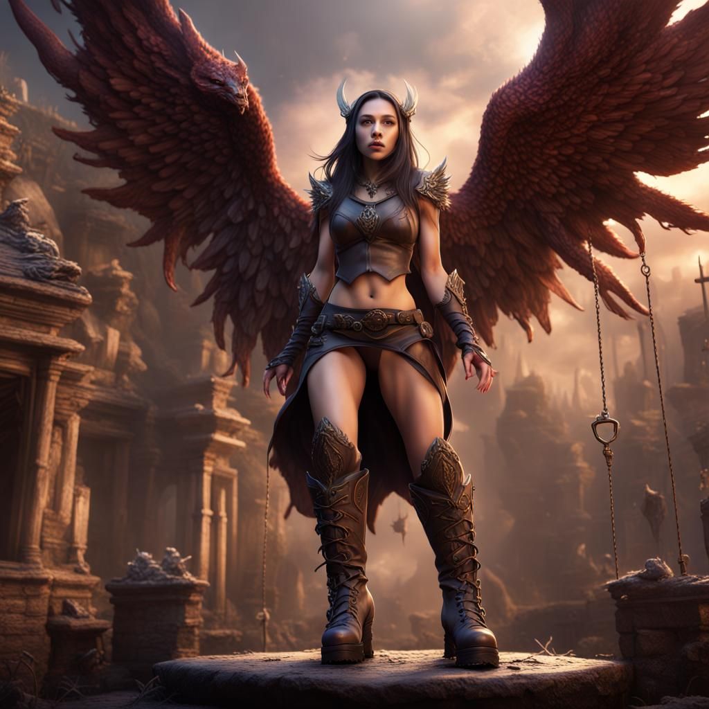 Jodi Arias as a Seraph Trampling a Demon