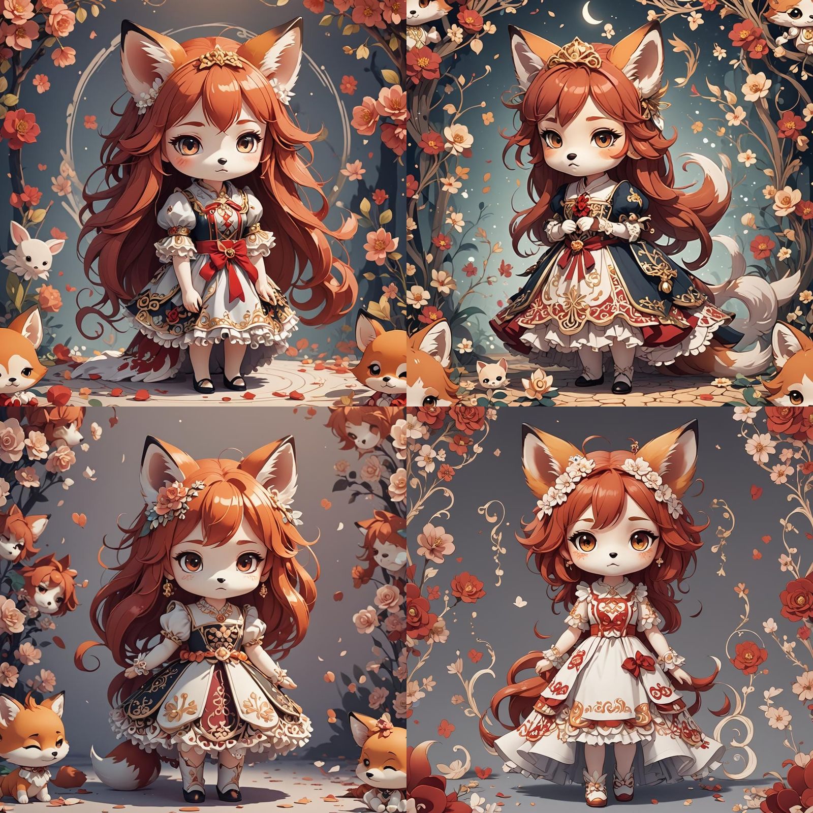 Sad Red-Haired Baby Fox in Chibi Style