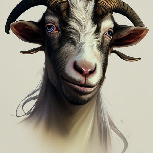 Detailed Goat Portrait in Art Nouveau Style