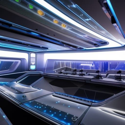UFO Spaceship Interior with Gray Aliens in Sci-Fi Style