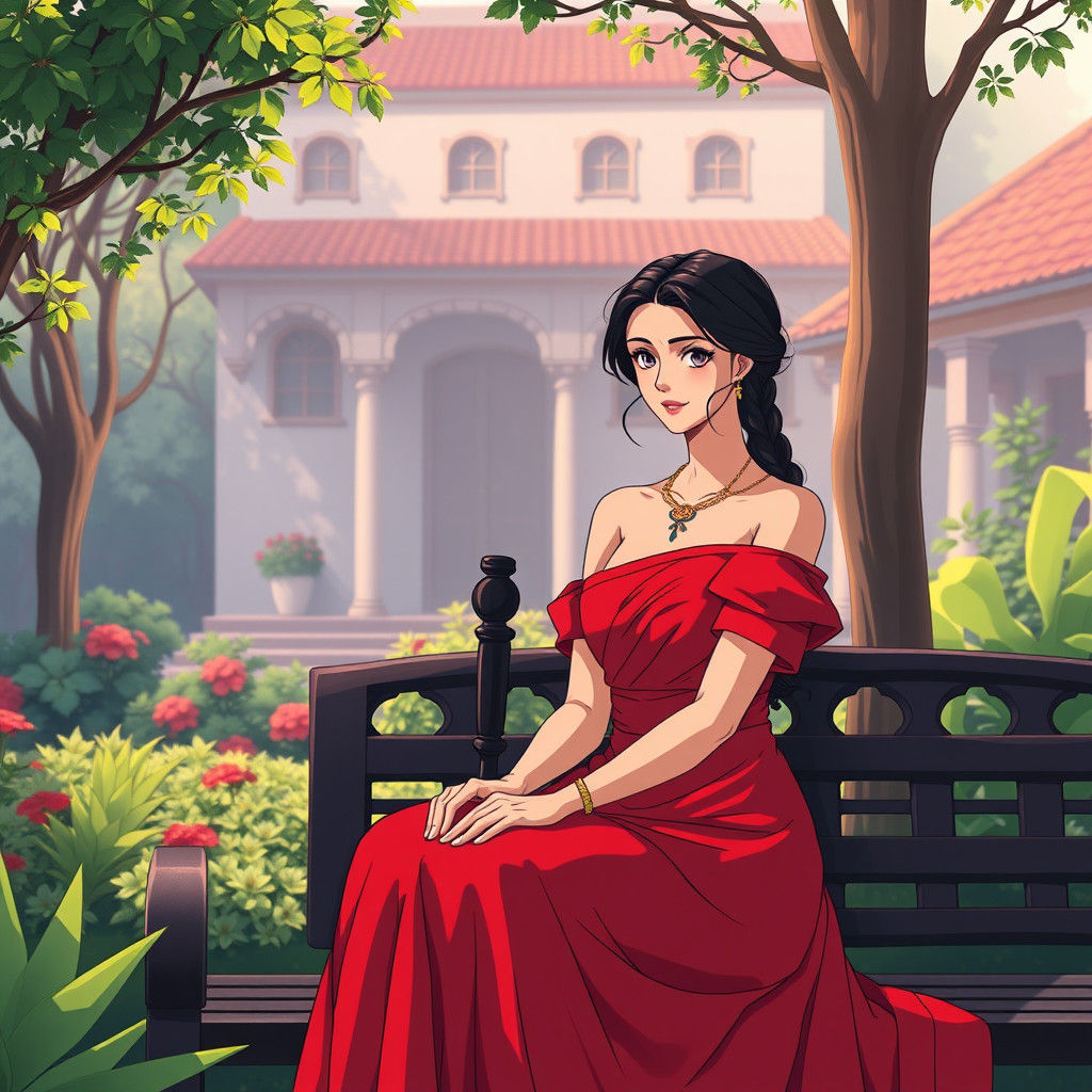 Anime-Style Portrait of Eudoxia in a Garden