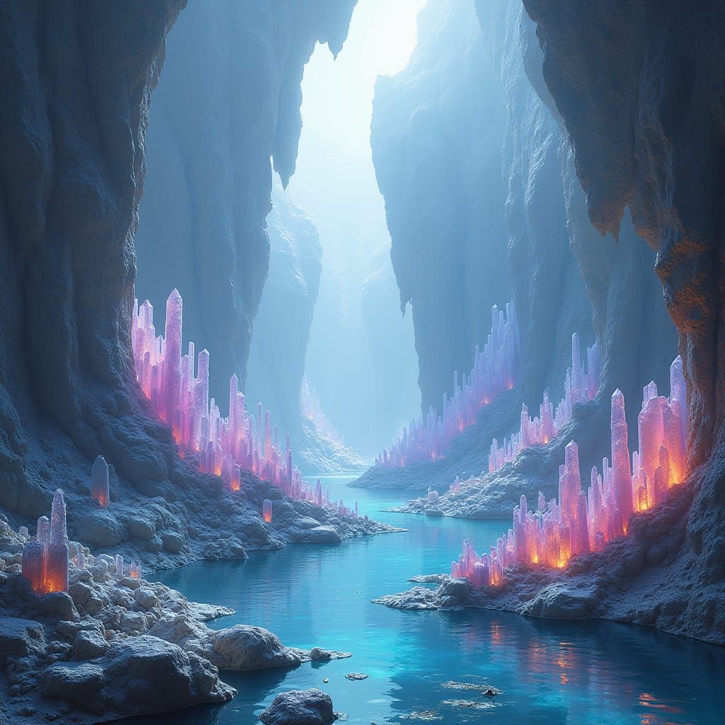 Crystal Shores of a Distant Alien World in Futuristic Style